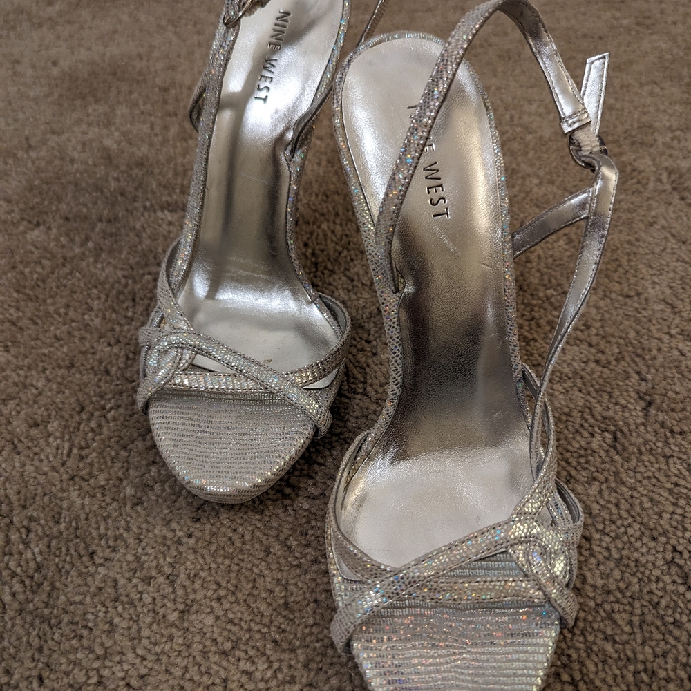 Nine West Silver Glitter Heels